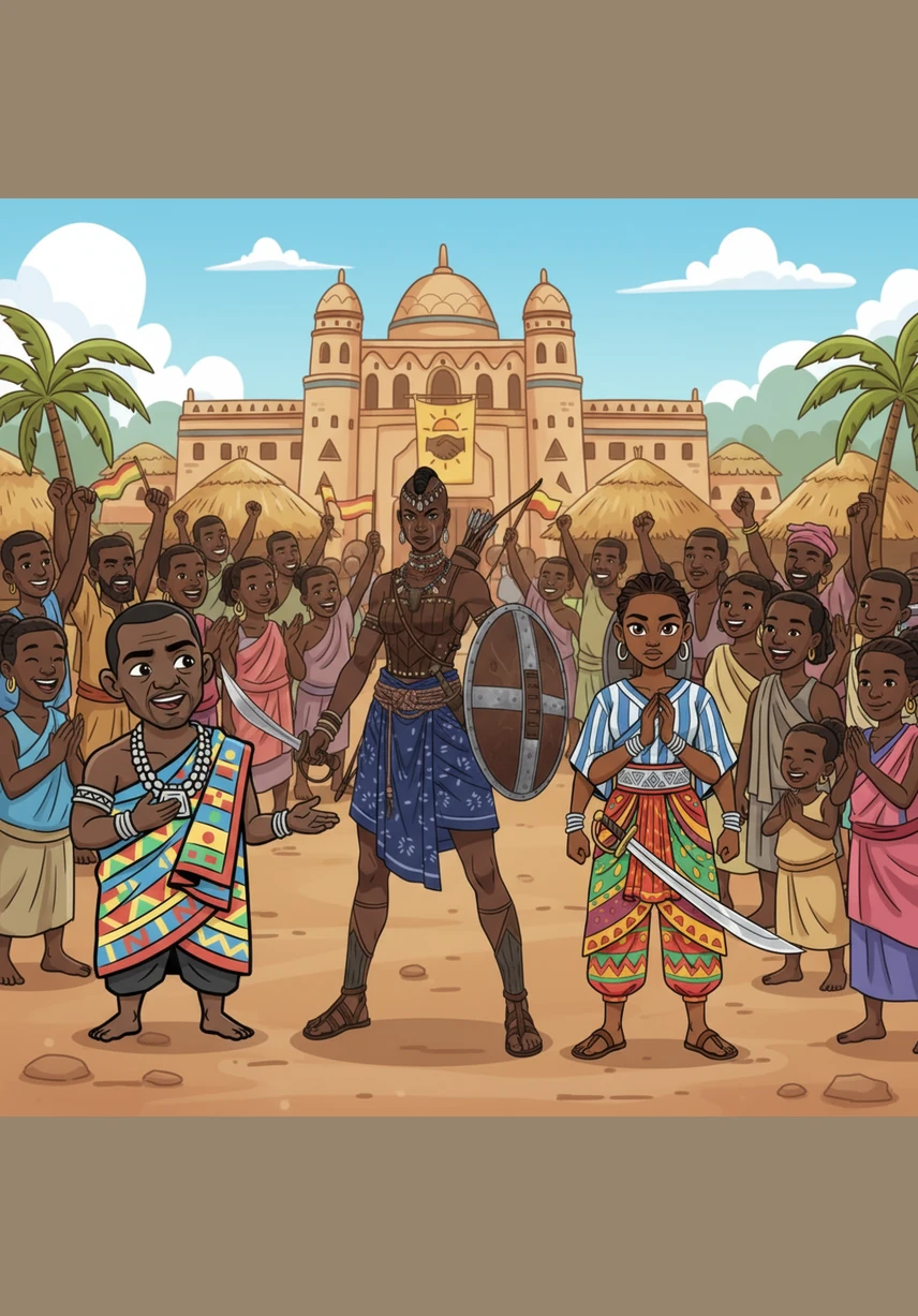 Le calme revient enfin sur le royaume et les guerrières rentrent victorieuses sous les acclamations du peuple. Nanisca contemple le coucher de soleil sur le palais, fière d'avoir accompli son devoir et d'avoir préservé l'indépendance de son pays.