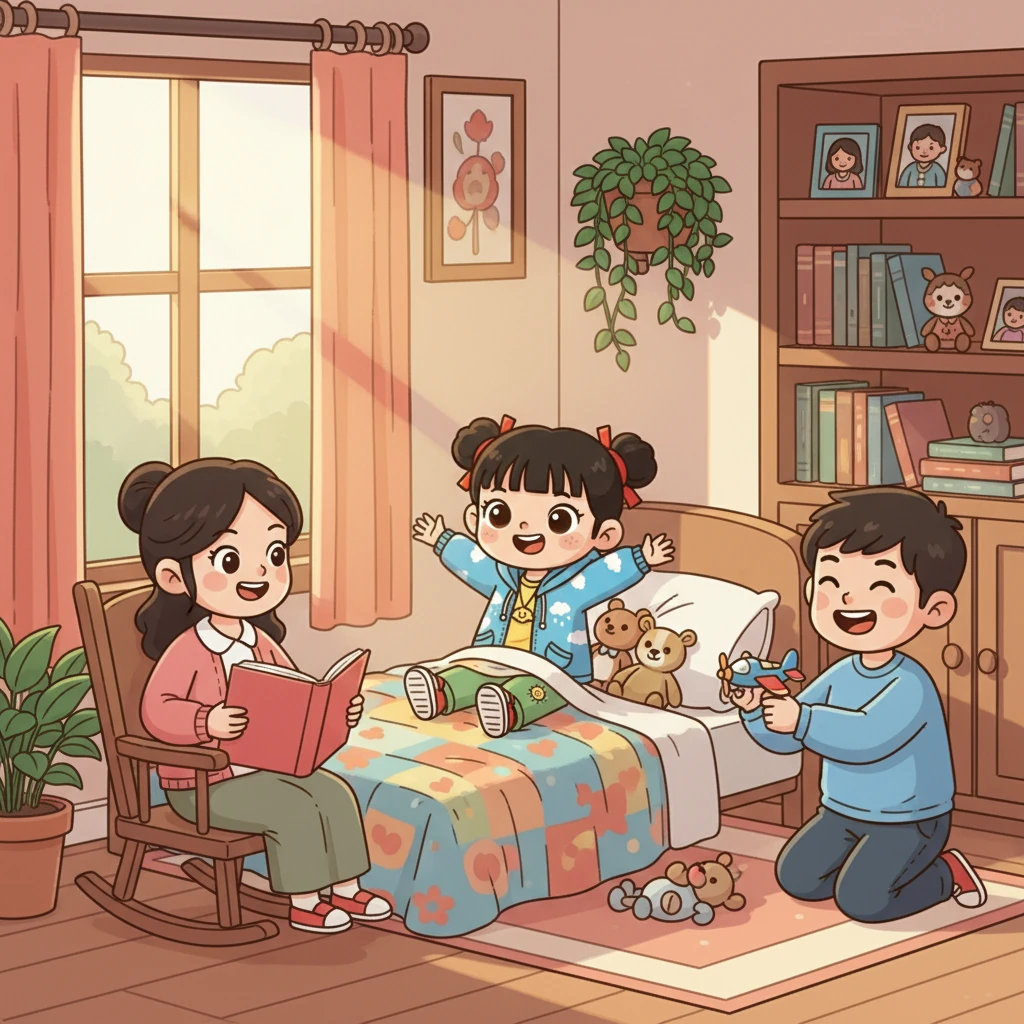 小雨是个活泼可爱的小女孩，她住在温馨的家里。每天早上，阳光透过窗户洒在她的小床上，她就会开心地伸个懒腰。 她的父母总是忙着工作，但总会抽出时间陪伴她，给她讲故事，一起玩耍。