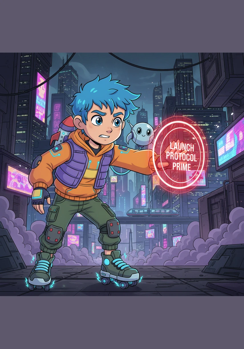 Suddenly, a brilliant new idea struck him like a bolt of lightning, and he pressed a bright red floating button. A new task card appeared instantly, pulsing with a vibrant light that signaled it was time to start a brand-new adventure.