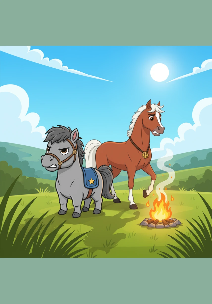 The other horses are playing a lively game of follow-the-leader, jumping over small logs and splashing through the shallow creek. Billy watches them from the shade of a large oak tree, his ears twitching as he listens to their happy sounds.