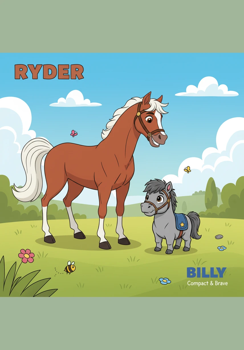 With a gentle trot, Ryder leaves the group and heads toward the oak tree where Billy is waiting. He slows down as he approaches, making sure not to startle the shy newcomer with his speed or size.