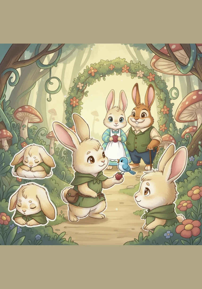 Inspired by his parents' new kindness, Pippin hops over to a tiny bird and shares a sweet berry he had been saving for himself. The garden feels warmer and more inviting as the little rabbit learns that sharing creates much more happiness than hording.