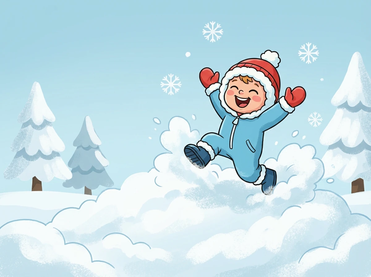 Папа сажает Мишутку на санки и везет его по заснеженной дорожке. Мишутка заливисто смеется от восторга.