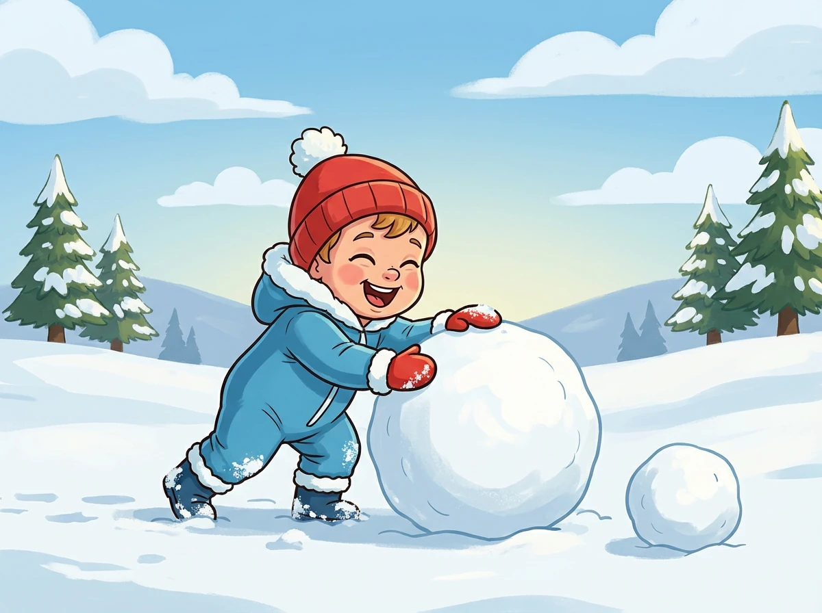 Остановившись, Мишутка пытается поймать снежинки языком. Они такие холодные и быстро тают!