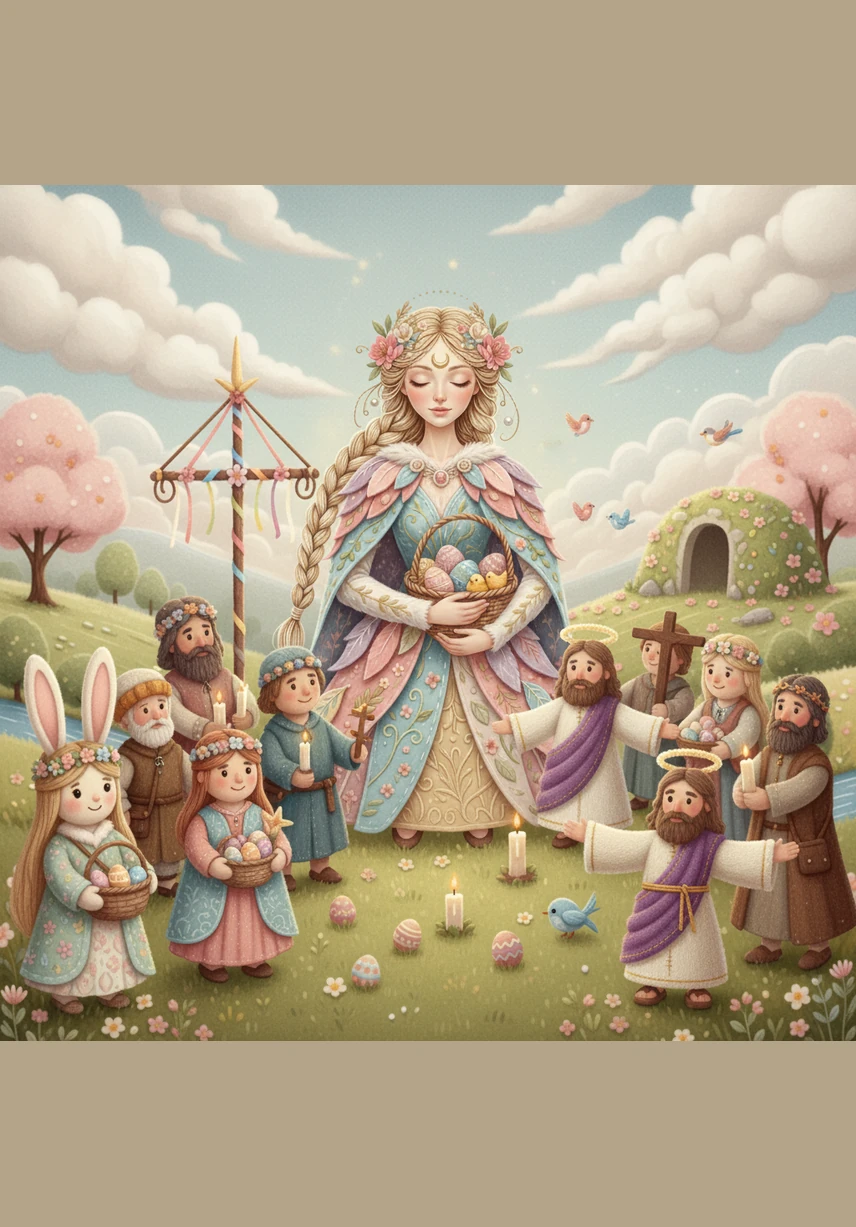 As the centuries pass, the ancient traditions of Eostre begin to weave together with the story of the Resurrection. Elara sees villagers from different eras coming together, merging old customs with new faith. The celebration of life’s return becomes a rich tapestry of shared history.
