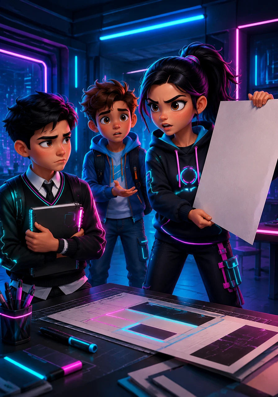 The excitement quickly turned to confusion when Maya grabbed the poster board, declaring herself the artistic director. Leo frowned, gripping his notebook tightly because he had already sketched out a detailed plan to lead the design.