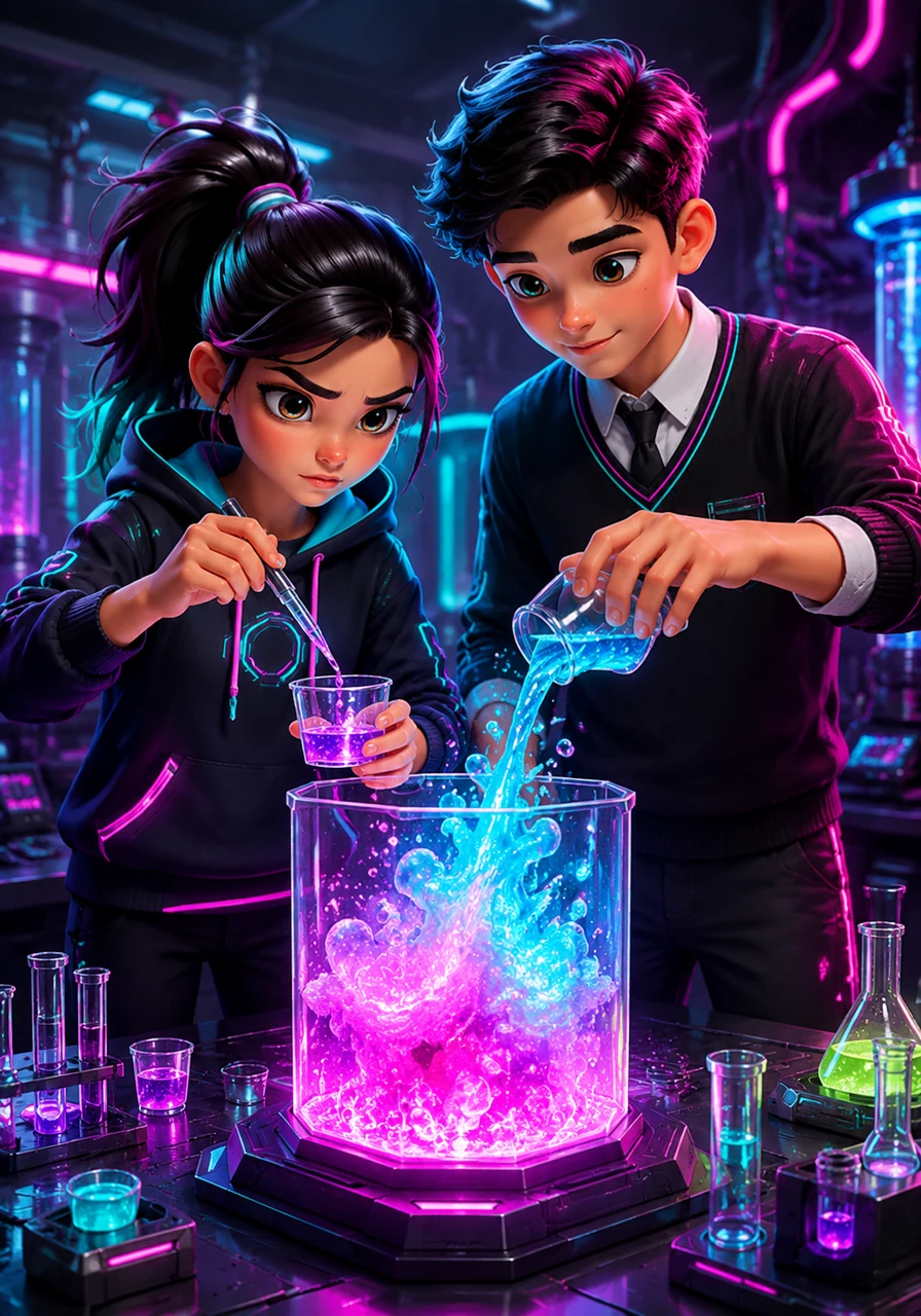 Zoe and Sam looked at the remaining tasks and realized they could team up for the big finale. Zoe agreed to measure out the precise ingredients into small cups, while Sam would have the honor of pouring them in to trigger the bubbling eruption.