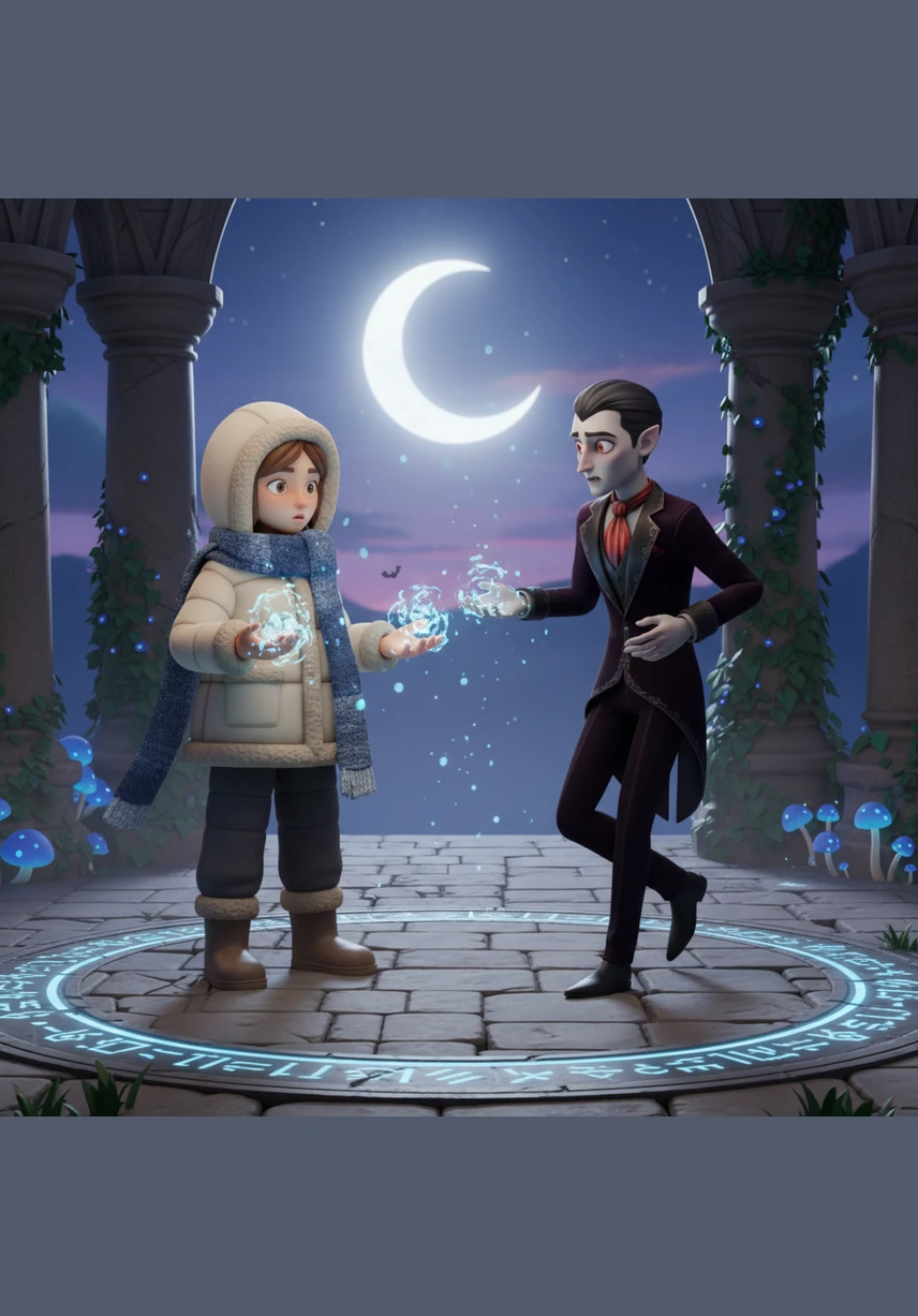 Elara enters the courtyard, frozen in shock as she witnesses the three men she thought were strangers fighting with monstrous strength. The moonlight illuminates their true, terrifying forms, revealing the dark secret they all share and their fixation on her.