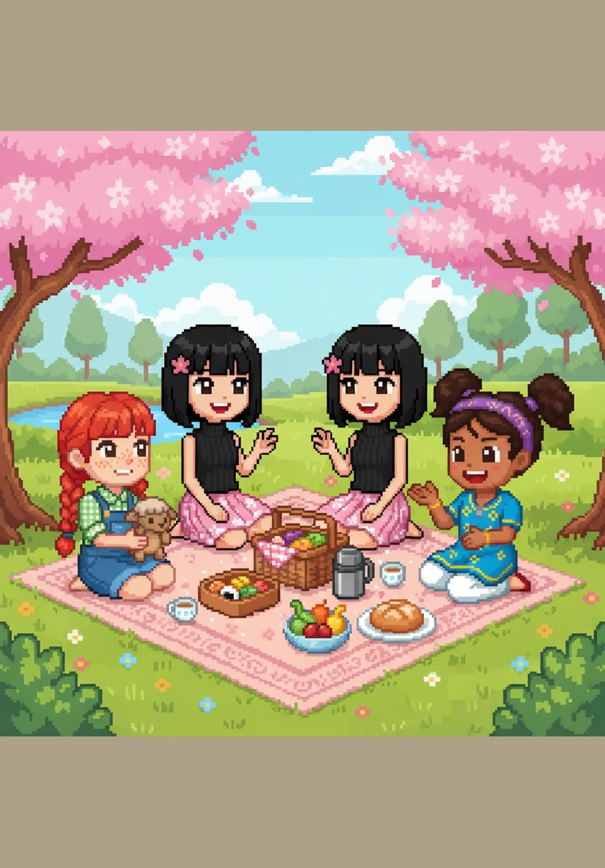 Sous un soleil radieux, quatre meilleures amies inséparables se retrouvent dans un jardin luxuriant. Yumi du Japon, Amira du Maroc, Ananya de l'Inde et Chloé des États-Unis admirent ensemble les premières couleurs de la saison qu'elles préfèrent : le printemps.