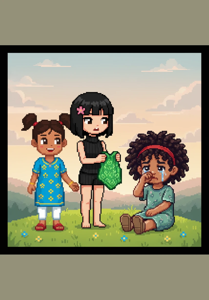 Les filles reprennent espoir et joignent leurs mains, comprenant que leur amitié ne suffira pas cette fois-ci sans une aide extérieure. Elles tournent leurs regards vers l'horizon, espérant que les héros de la légende entendront leur appel.