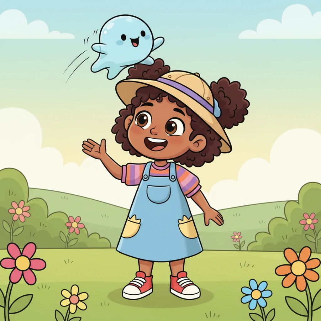 With a happy squeak, the Wobble-blob leaped forward, playfully adhering itself to Elara's hat, making her giggle. It felt like a soft, cool jelly, harmless and full of fun.