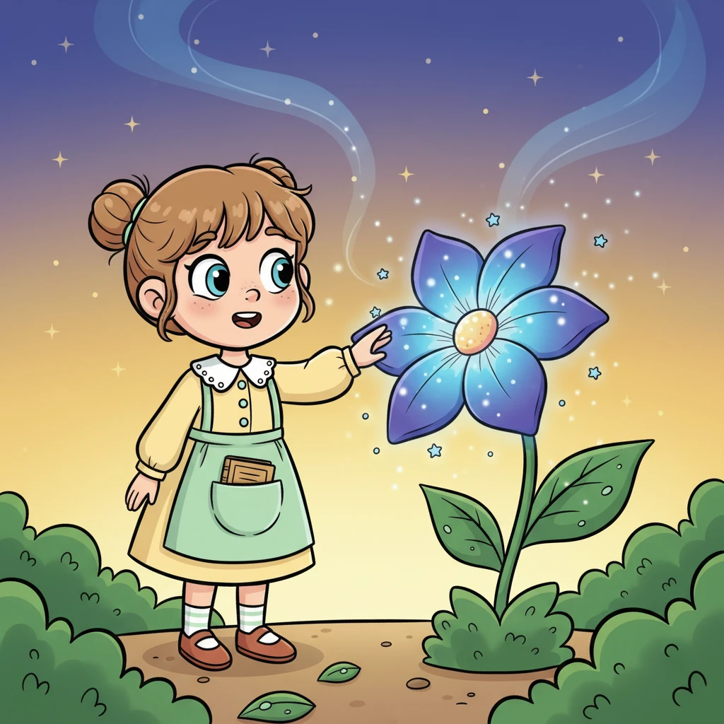 Carefully, Luna reached out and gently touched the glowing blue flower. A tiny, melodic whisper echoed in her ears, a voice as soft as a breeze: “I am the Starflower. Make a wish, and I will help it bloom.” The flower's glow intensified, radiating warmth and wonder.