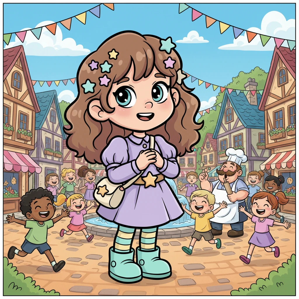 Stepping into the village square, Luna saw everyone beaming with happiness. Children chased each other with boundless energy, adults shared hearty laughs, and even the famously grumpy baker was whistling a happy tune. The entire village buzzed with an infectious, vibrant cheer.