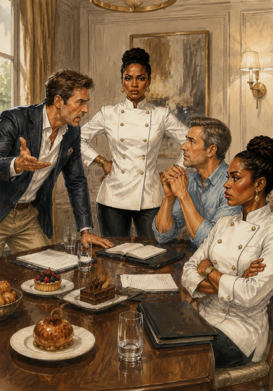 Tensions boil over during a heated menu meeting in the private dining room, where Jonathan criticizes the rising food costs in the pastry department. Mbali folds her arms, delivering her signature icy silent treatment that pushes Jonathan past his patience, prompting Hannah, the restaurant manager, to step in with a stern, authoritative look to keep the family business from fracturing.