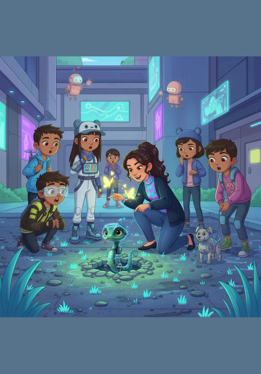 De repente, un grito de asombro rompió el silencio del recreo en el patio principal de la escuela. Entre las pequeñas piedras y el pasto, una diminuta cría de culebra se asomaba curiosa, moviendo su lengüita ante la mirada atónita de los niños.