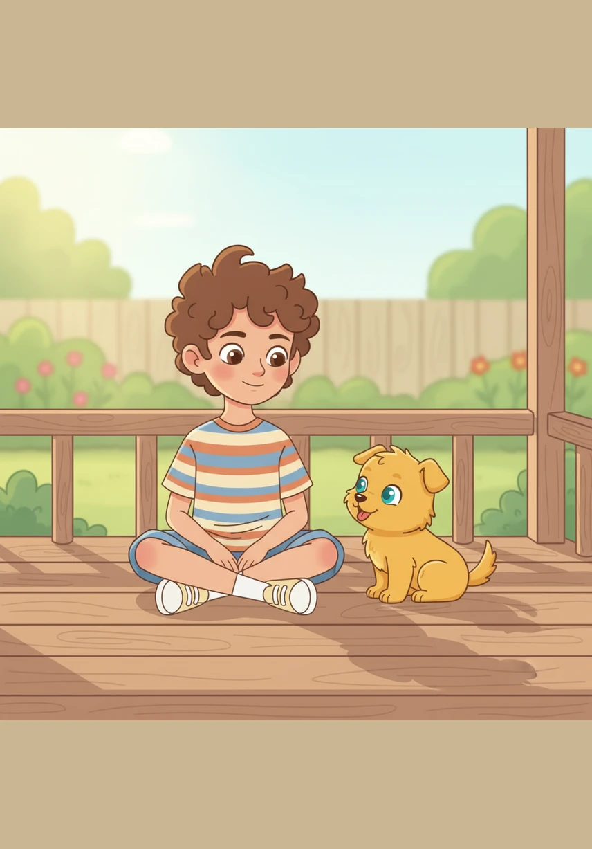 Mientras el sol se pone y el cielo se tiñe de colores rosados y naranjas, Mateo y Pelusa miran las primeras estrellas desde el porche. Es un momento de paz donde ambos se sienten muy felices de estar juntos.