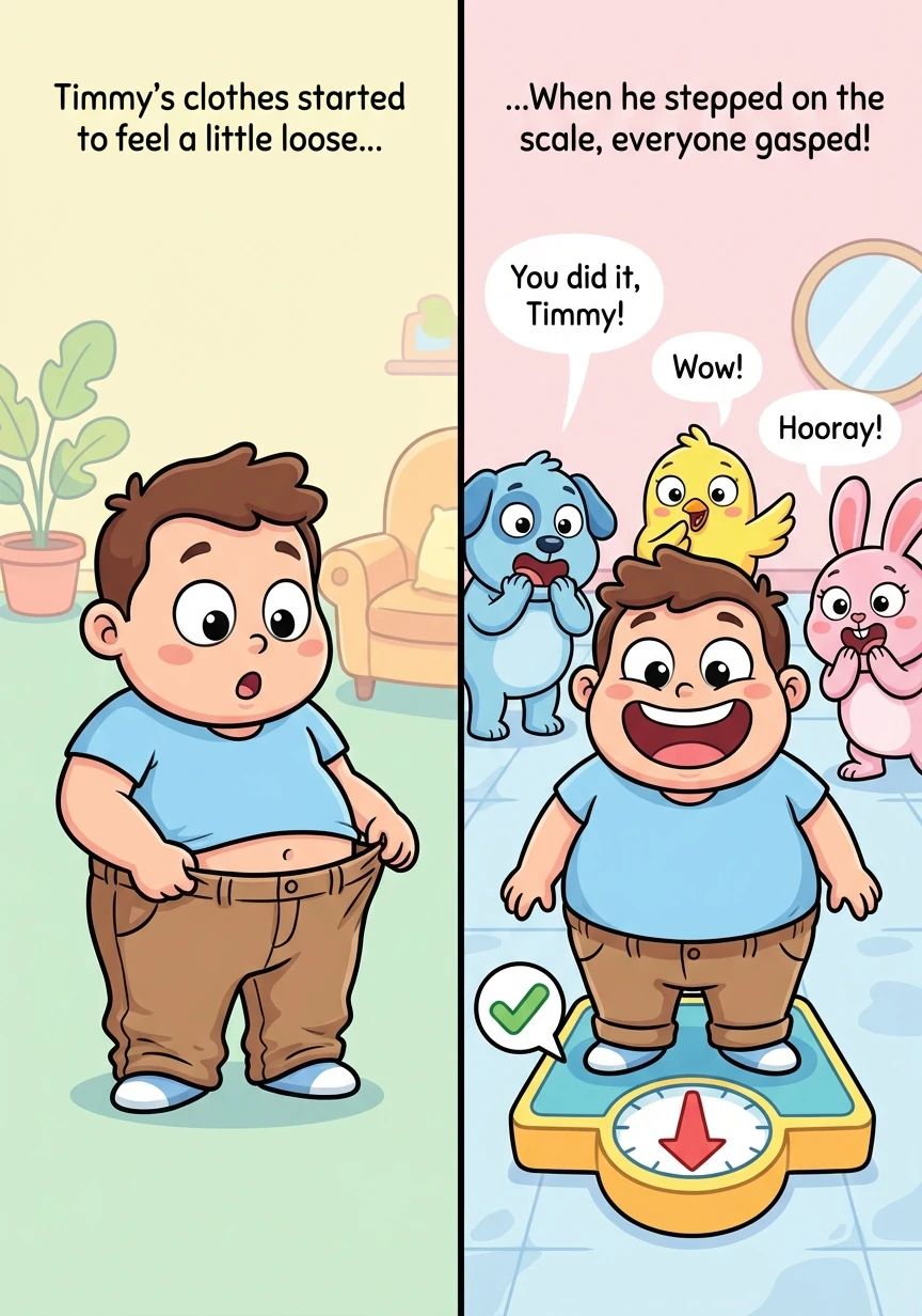His clothes started to feel a little loose. When he stepped on the scale, everyone gasped! Timmy had lost weight!