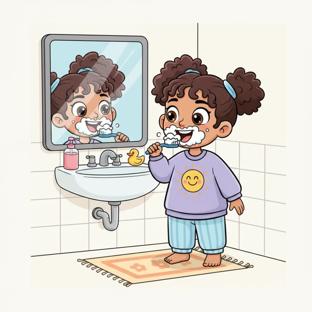 After a quick hop out of bed, Ava zoomed into the bathroom, her toothbrush ready for action. She made funny faces in the mirror, pretending her bubbly toothpaste was a fluffy cloud. Getting ready was always an adventure!