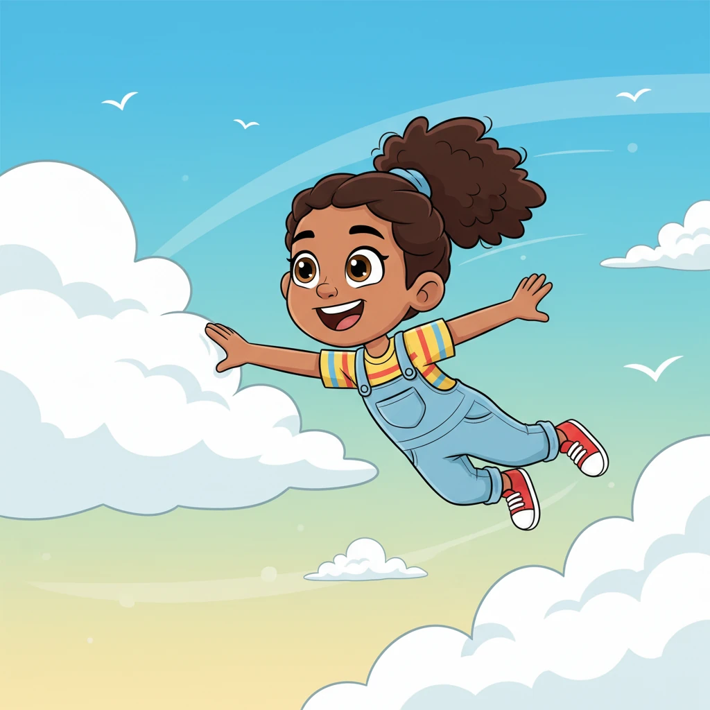 When the school bell rang, Ava zoomed out, feeling as light as a feather, her day of learning complete. She raced a fluffy cloud across the sky, her laughter echoing as she headed straight for home. The path home was just as fun as the path to school!