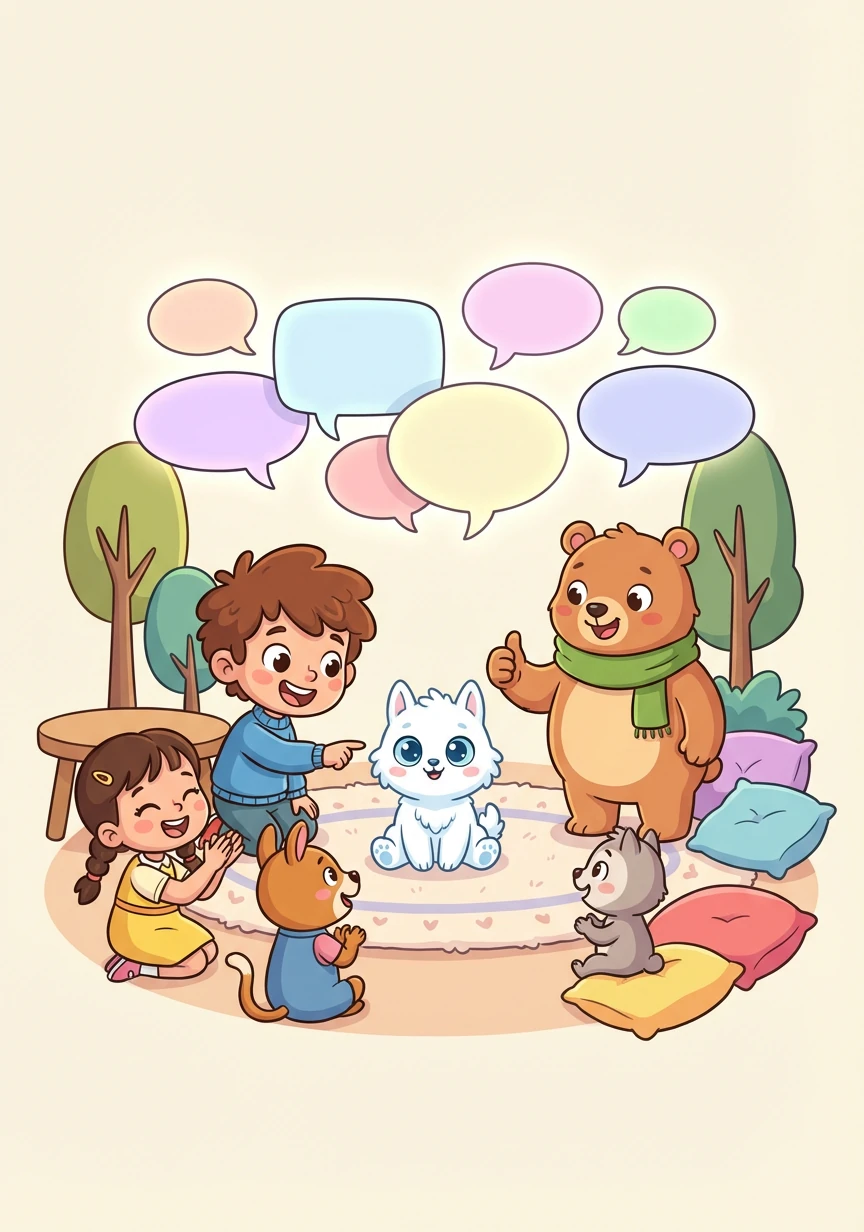 Mattia suggerisce di chiamarlo Fiocco di Neve. Tutti sono d'accordo, è un nome perfetto per il loro nuovo amico.