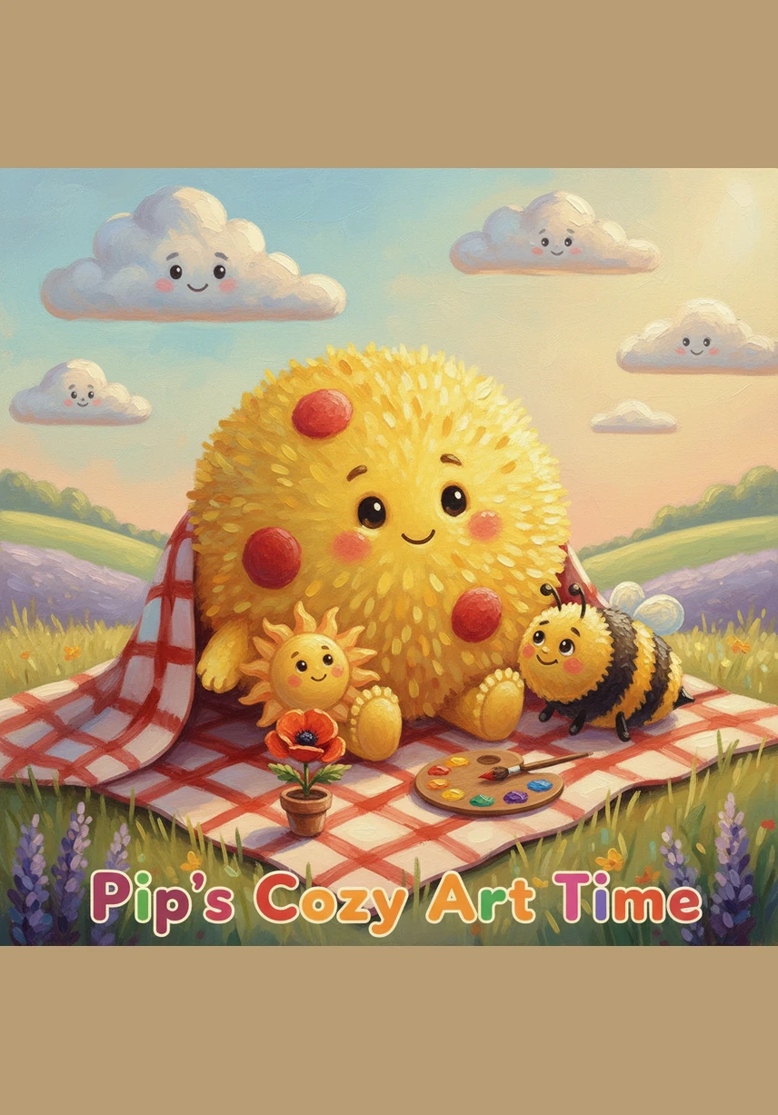 As the afternoon faded, Pip mixed his red spots with his yellow glow to create a warm, glowing orange. The sky began to change, filling with the color of ripe peaches and crackling fires. Everything felt cozy and safe as the day started to wind down.