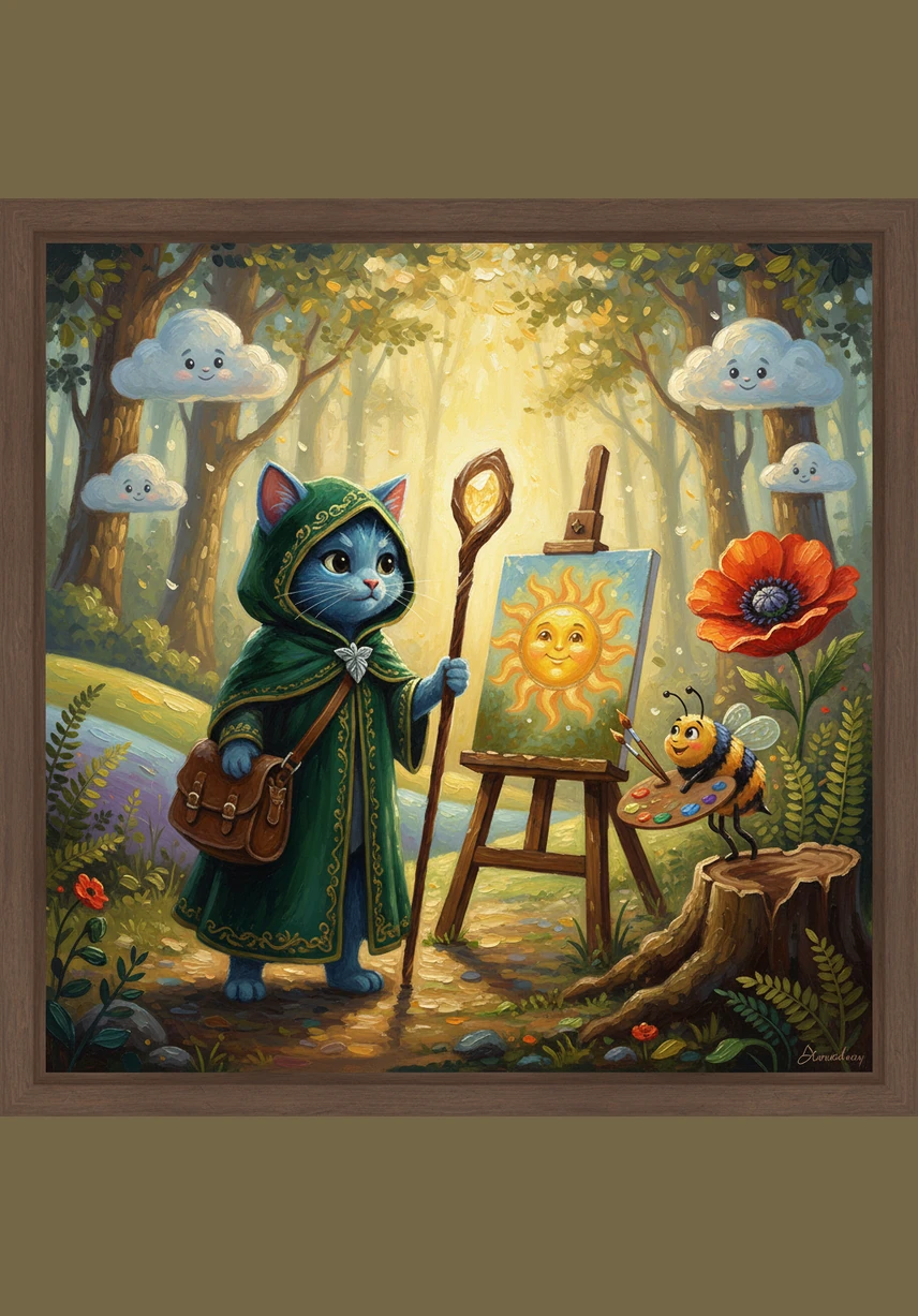 Pip found a cluster of round berries and mixed his blue coat with his red spots, turning a royal shade of purple. The shadows under the trees became magical and mysterious, filled with the scent of lavender and grapes. Pip marveled at how many different feelings each color could bring.