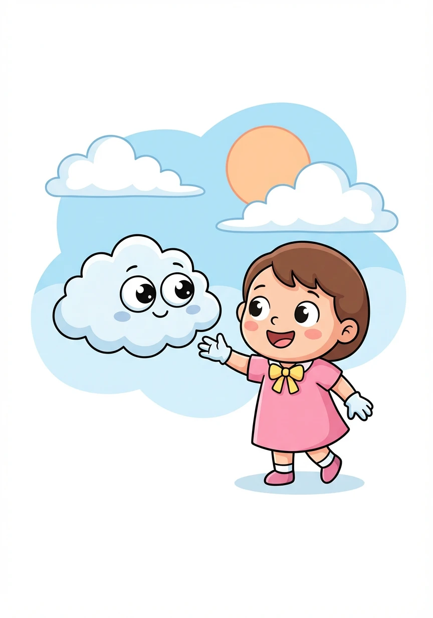 莉莉没有害怕。她眨了眨圆圆的眼睛，伸出小手，那朵云就轻轻地靠了过来。