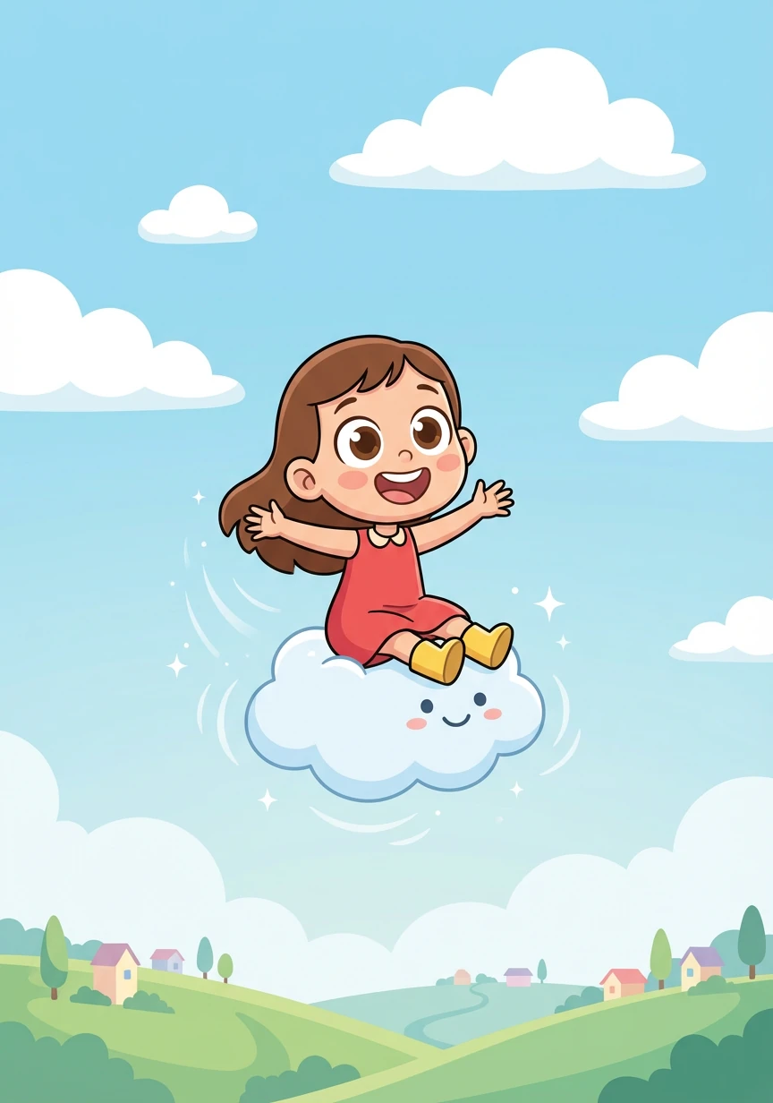 下一秒，莉莉坐在小云上，慢慢、慢慢地飞了起来。