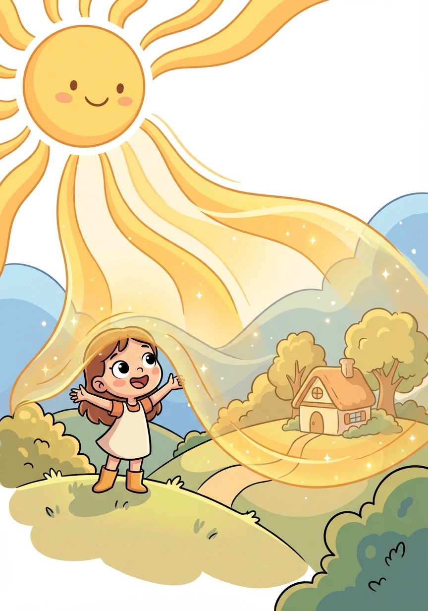 还看见阳光悄悄地给世界盖了一条金色的小被子，温暖而舒适。