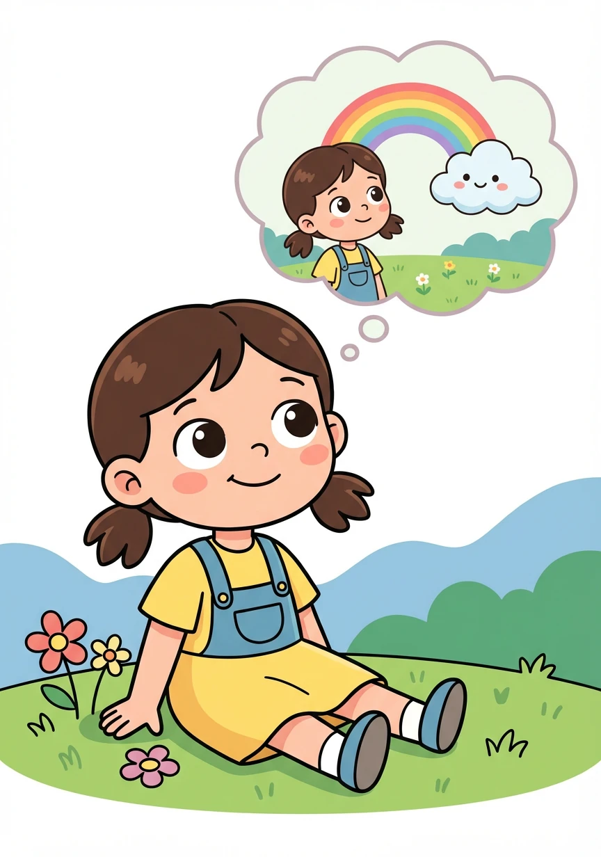 她回忆着和小云一起看到的景象，嘴角带着微笑。