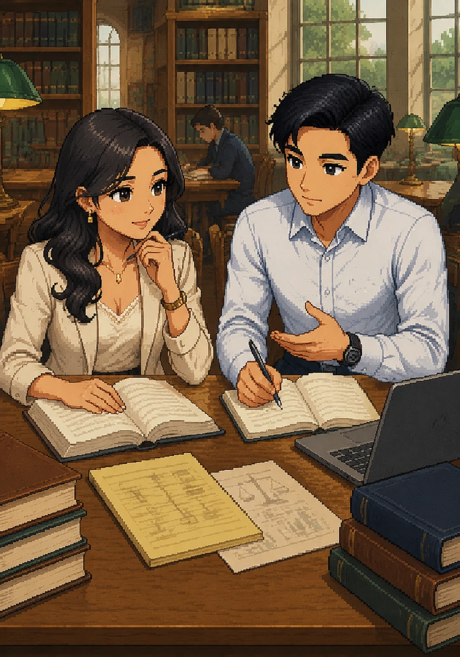 Inside a quiet university library, Chinthya meets Kai Nakamura over a shared research project. Their first conversation isn't about romance, but about finance, law, and the shared weight of family expectations, sparking an immediate intellectual connection.