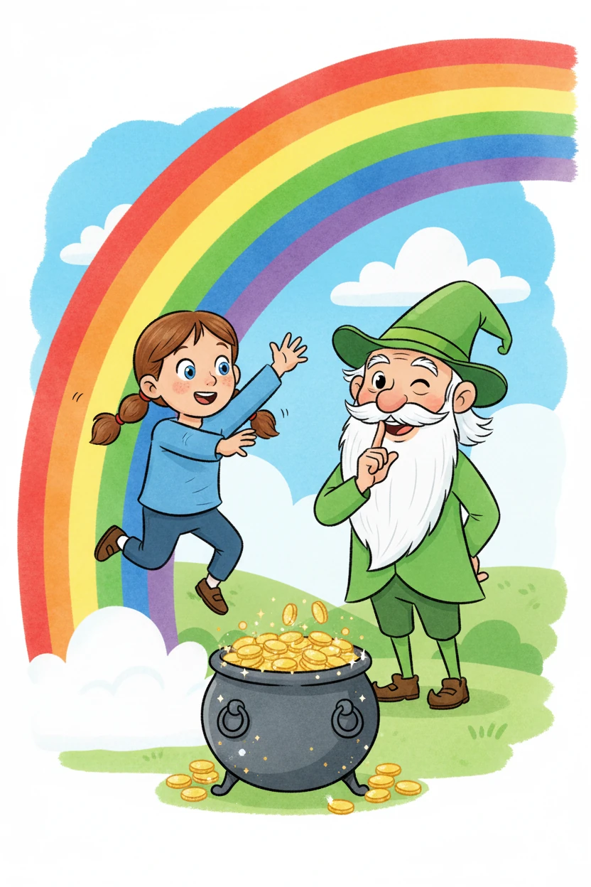 Lila ficou maravilhada com a explicação. Ela perguntou sobre o pote de ouro, curiosa para saber se era real. Finn sorriu, revelando um segredo.