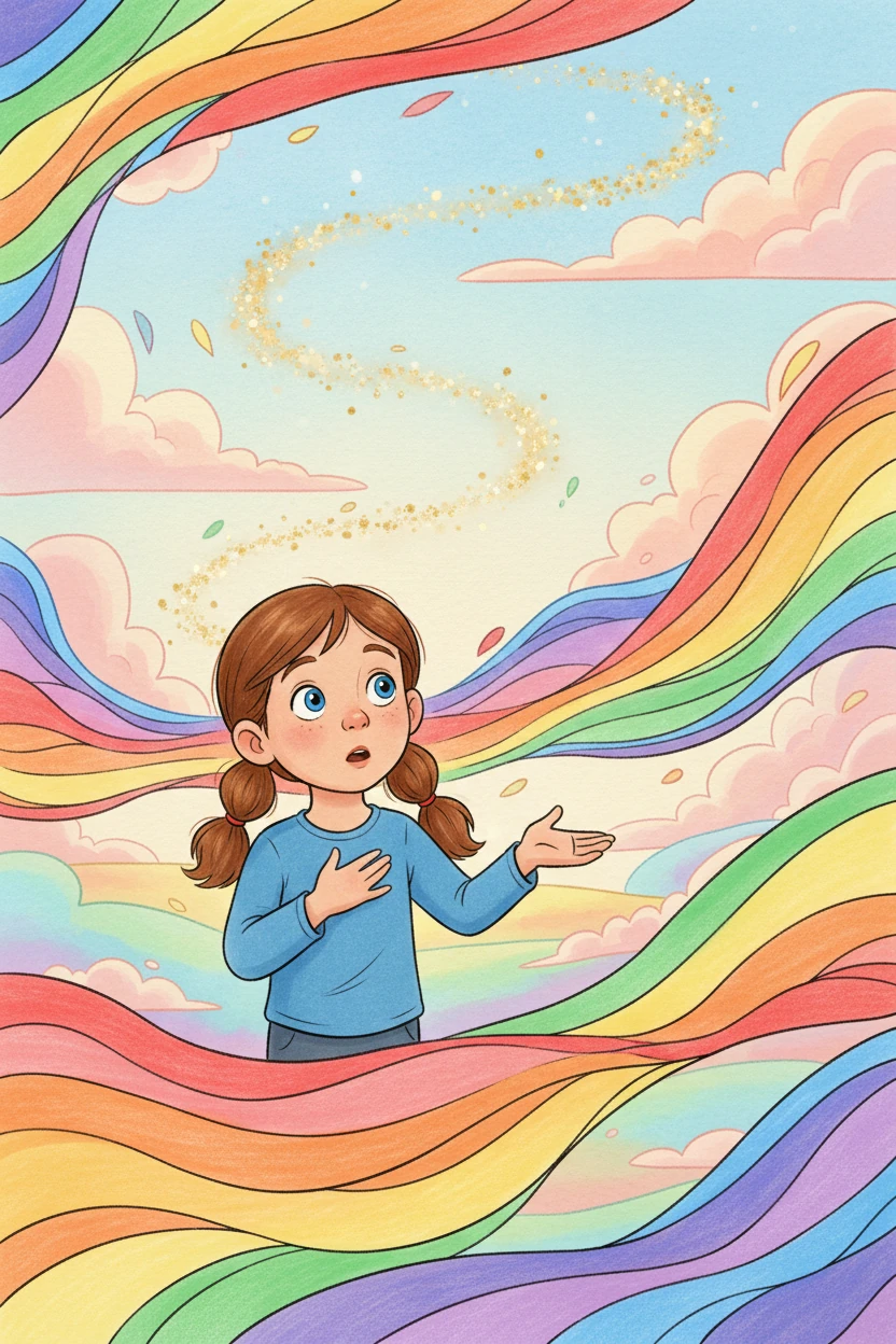 Com um piscar de olhos, Finn desapareceu, deixando Lila sozinha no Reino das Cores. Ela sentiu uma profunda compreensão e gratidão pela sua curiosidade.