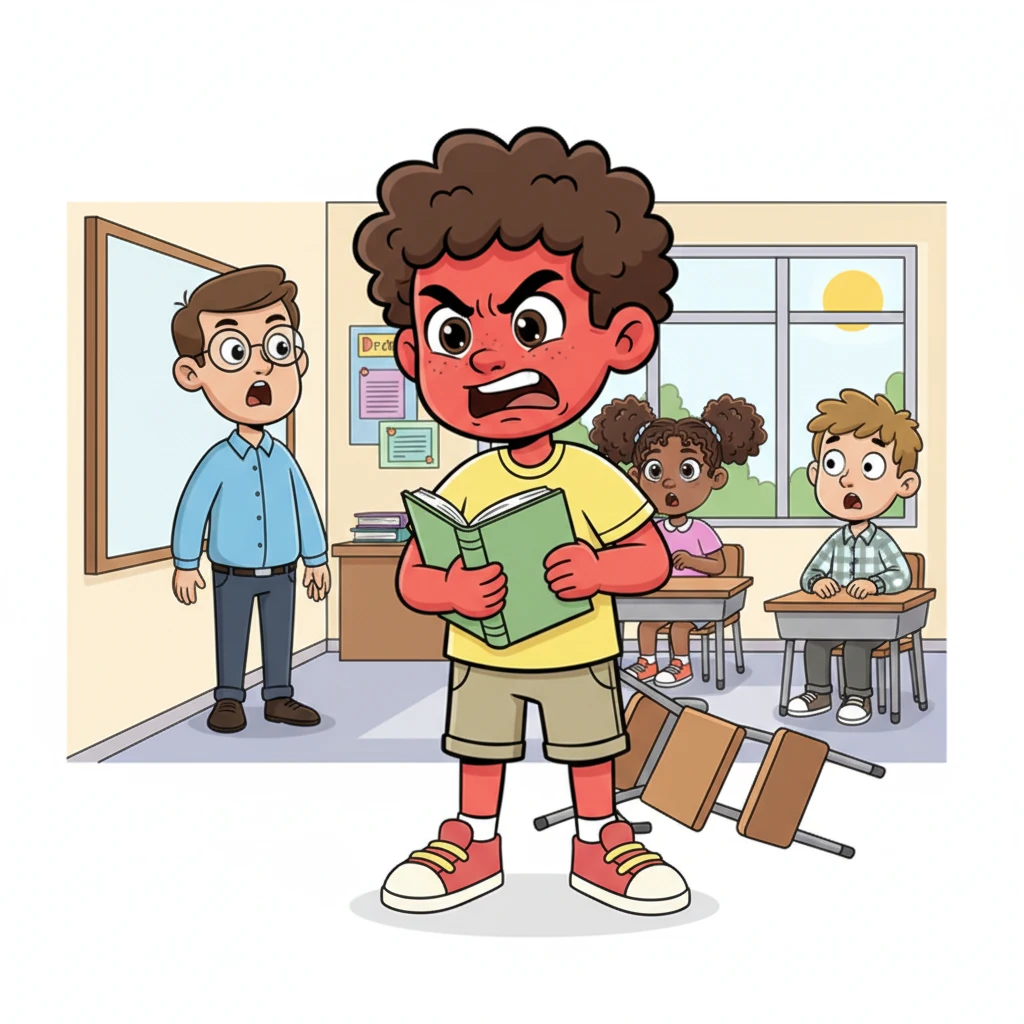 In a surprising turn, Edward slams his book shut, standing up with a fiery look in his usually gentle eyes. His face is red, and his fists are clenched. Everyone in the classroom, including Mr. Johnson and Jason, stares at Edward in utter disbelief, their mouths agape.