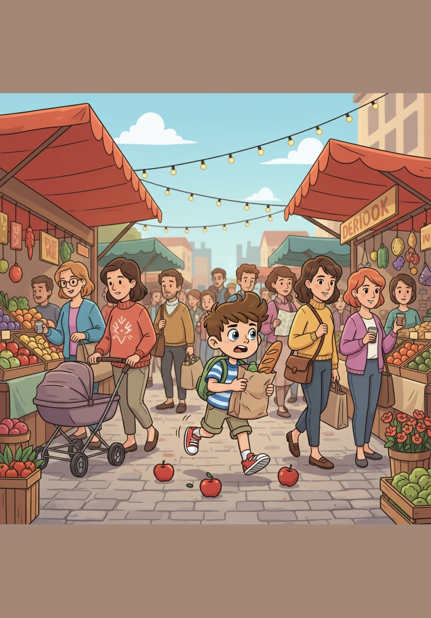 He began to walk quickly, searching through the sea of strangers for his mother’s bright red coat. Every tall person looked like his father from behind, but they were all just busy shoppers passing him by without a second glance.