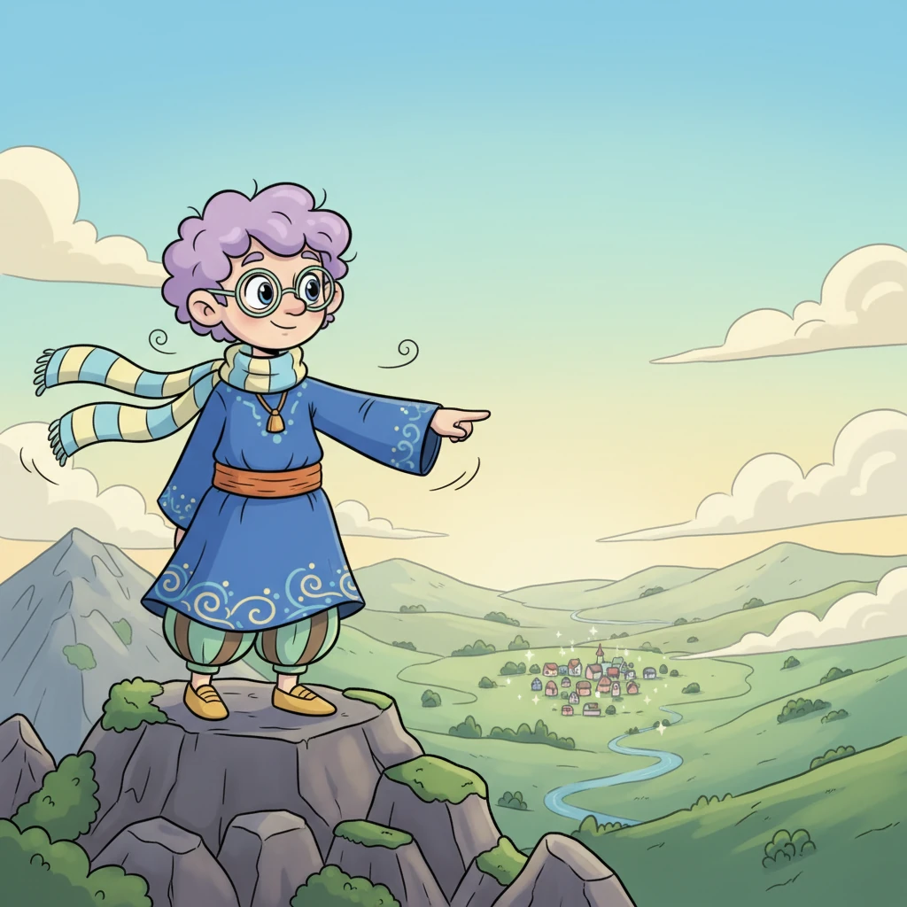 From the summit, Silas looked back, and his cozy village was now a tiny, distant speck nestled in the valley below. He realized that while his home was a cherished anchor, the world was vast and full of endless wonders waiting to be discovered. His heart swelled with a quiet understanding of both belonging and boundless possibility.