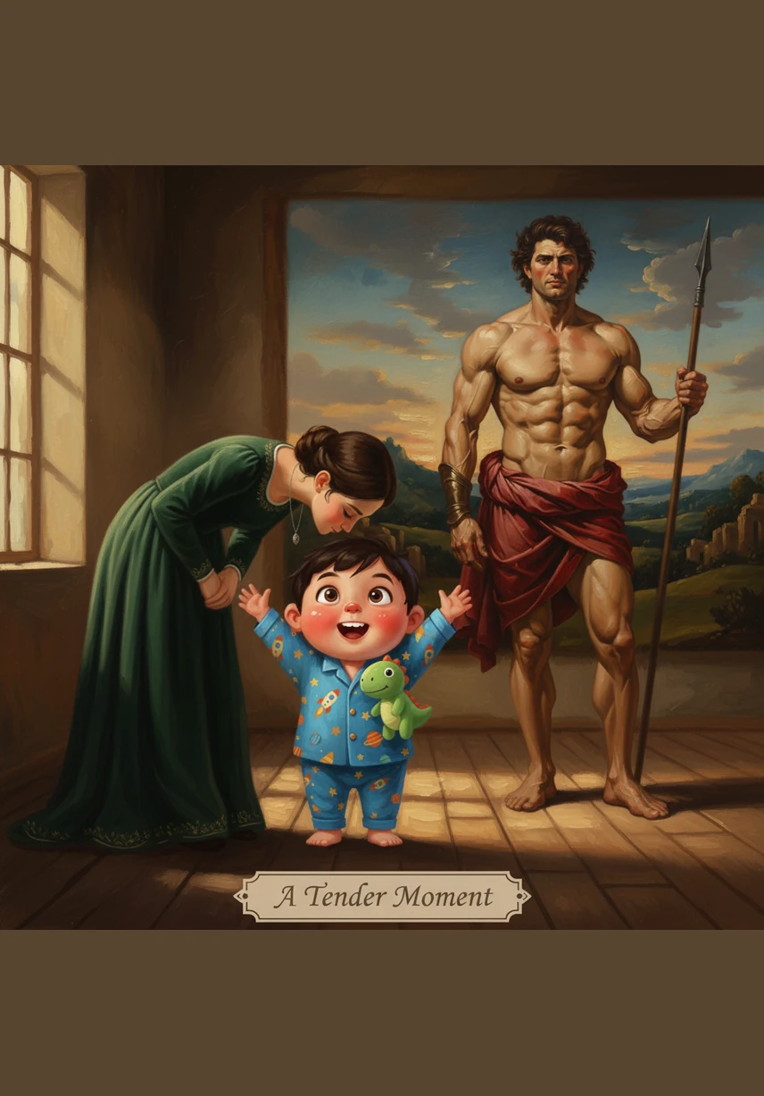 妈妈温柔地亲吻变回原样的橙橙的额头，橙橙闭着眼睛露出满足的笑容，周围萦绕着暖黄色的、像太阳一样温暖的光芒。