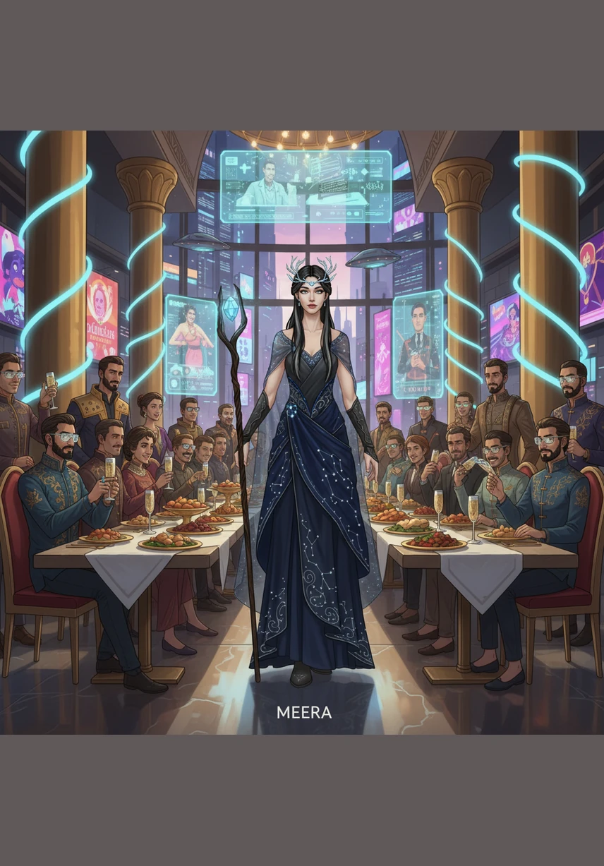 At a lavish banquet, Meera realizes that the wealthy people around her care only for status and gold. She feels like a beautiful bird trapped in a gilded cage, longing for a conversation that touches her soul.