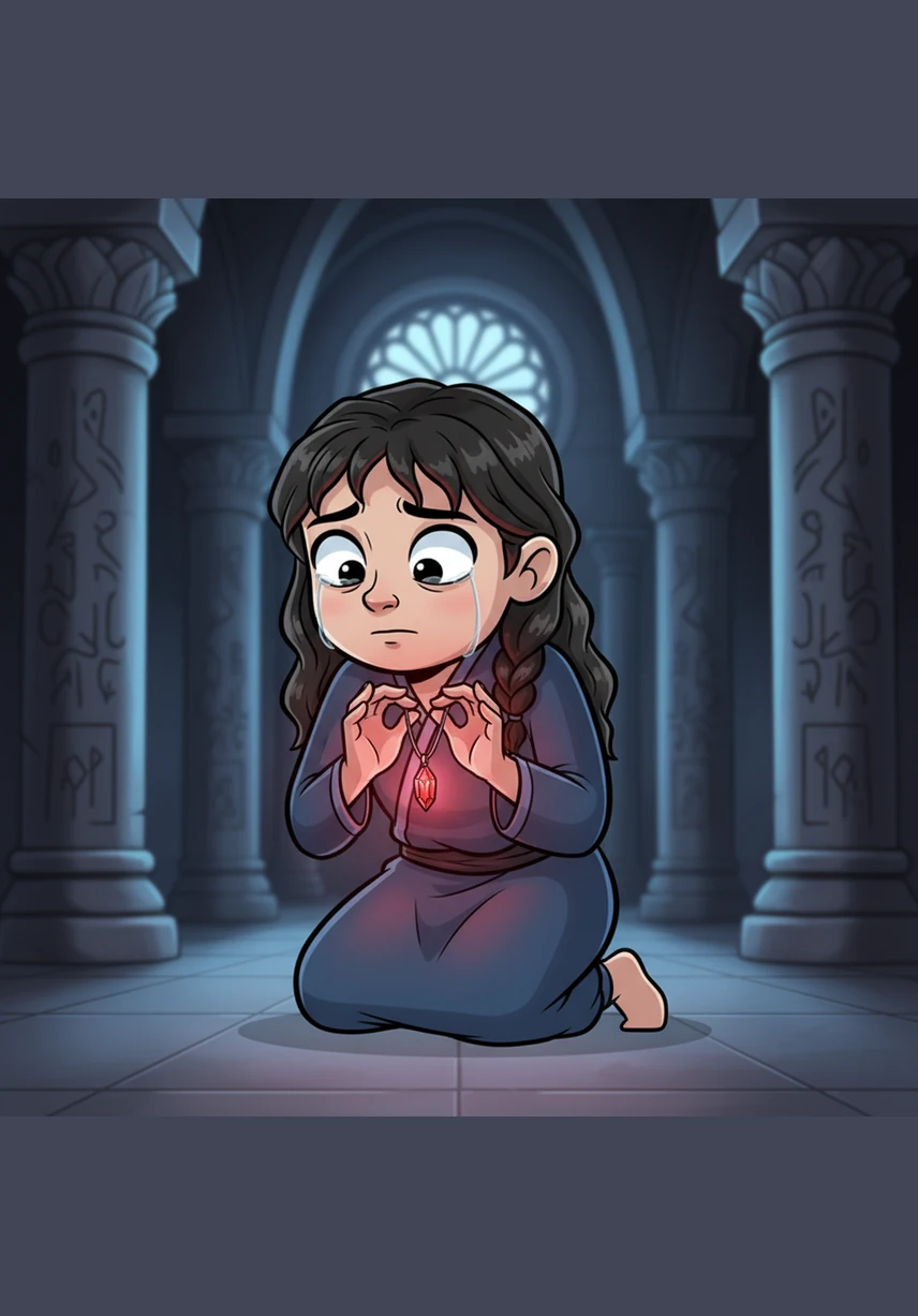 Her fingers, stained with soft blues and golden sunlight, grip the edges of the canvas as she whispers a desperate prayer to keep her work safe. The painting is more than just art; it is the physical manifestation of the dreams she refuses to let die.