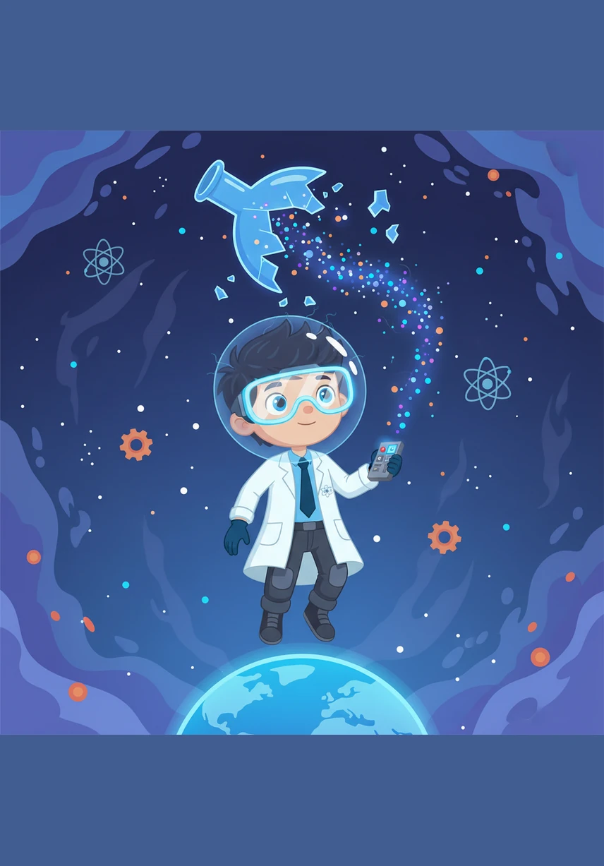 Путешествие начинается в бескрайнем космосе, где Атом парит среди нежно-голубых облаков водорода. Вокруг него танцуют крошечные светящиеся сферы самого первого и самого легкого элемента, из которого рождаются далекие звезды.