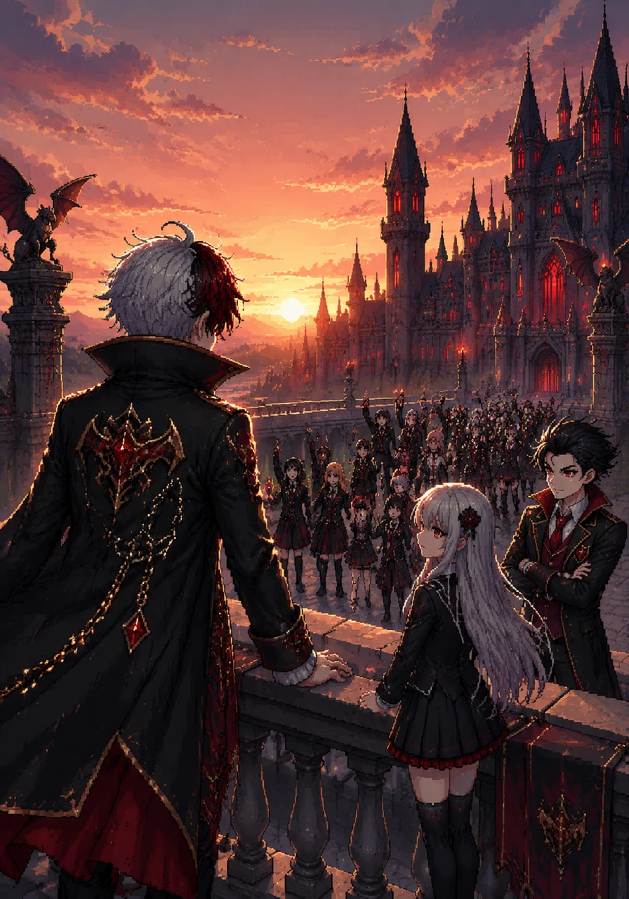 As the sun begins to rise over the horizon, the students gather to celebrate a new era of unity at Blood Castle Academy. Vamps stands on the balcony, finally feeling a sense of belonging and looking forward to the future.
