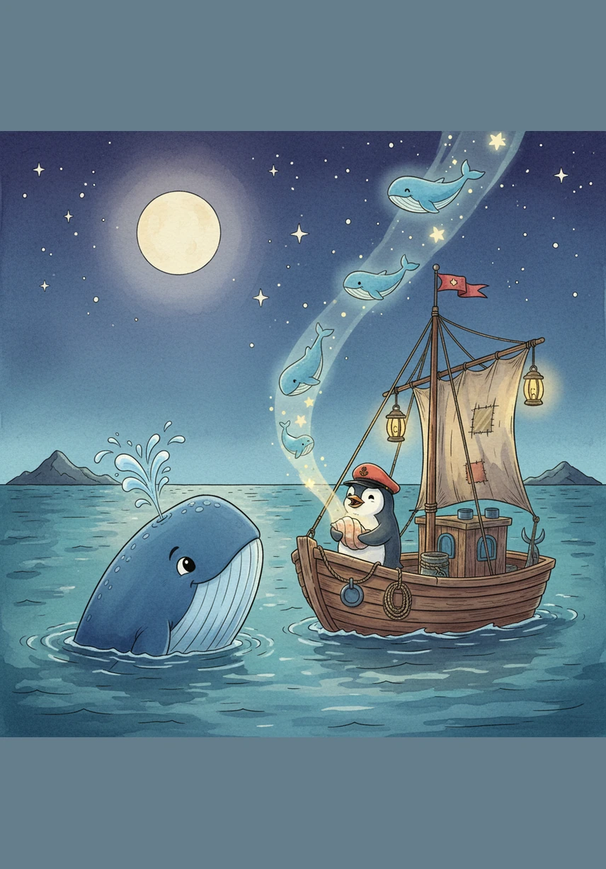 On the journey back, Pip holds the Singing Treasure high, its melody drawing schools of flying fish to dance in the boat’s wake. The vast ocean feels smaller and friendlier now that it is filled with the shell’s magical, comforting music.