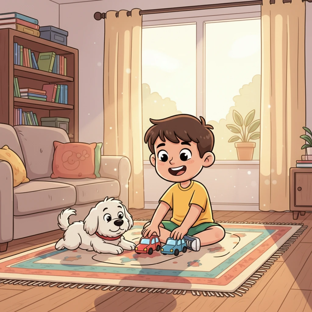 De volta em casa, Léo está brincando feliz com Pingo novamente, fazendo seus carrinhos correrem pelo chão. Ele sabe que é forte e saudável, e se sente incrivelmente corajoso. Ele aprendeu que até pequenos desafios podem ser superados com um pouco de coragem e uma grande e profunda respiração.