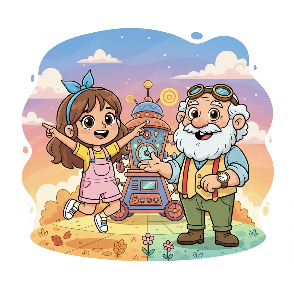 As the seasons change, the time comes to introduce the machine to the wonders of the future. Daniela excitedly tells Grandpa they should show it what life will be like many years from now. Grandpa, with a twinkle in his eye, challenges Daniela to lead this final, imaginative lesson.