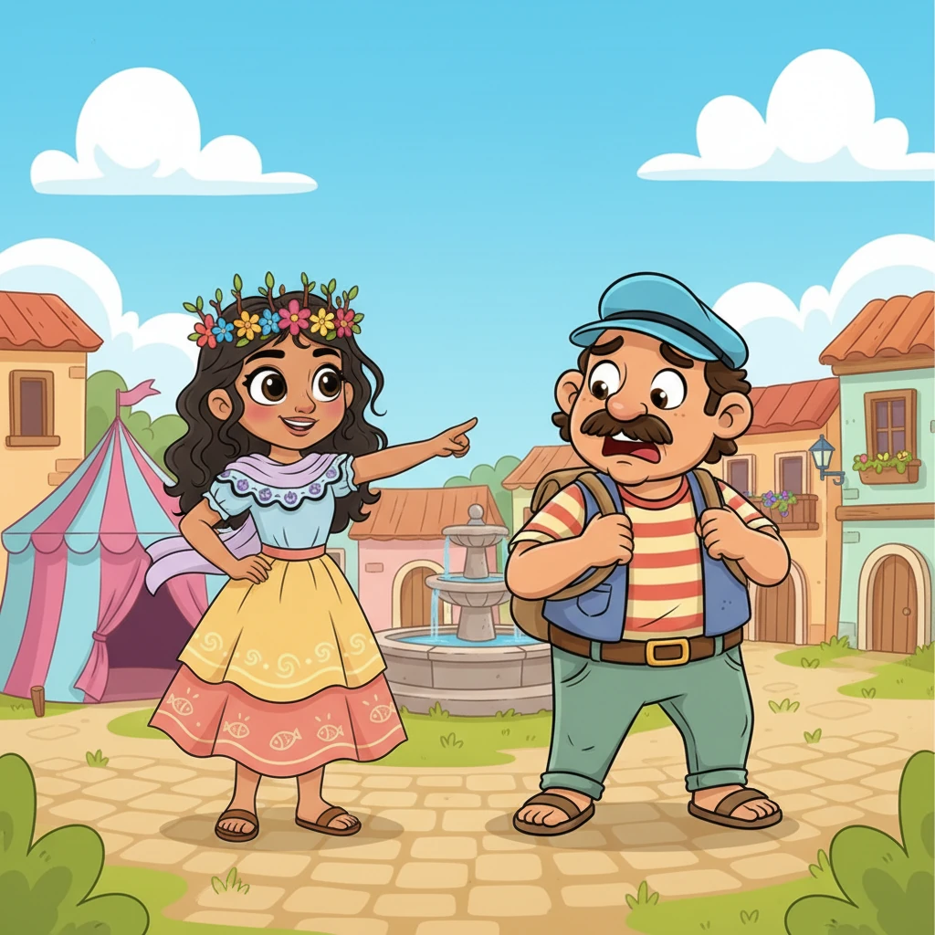 Un día, Sofía, con una corona imaginaria y una mirada de poder, le dice a Andrés que quiere ser la alcaldesa de todo el pueblo. Andrés se estremece, su rostro pálido de miedo, mientras se prepara para volver a la carpa.