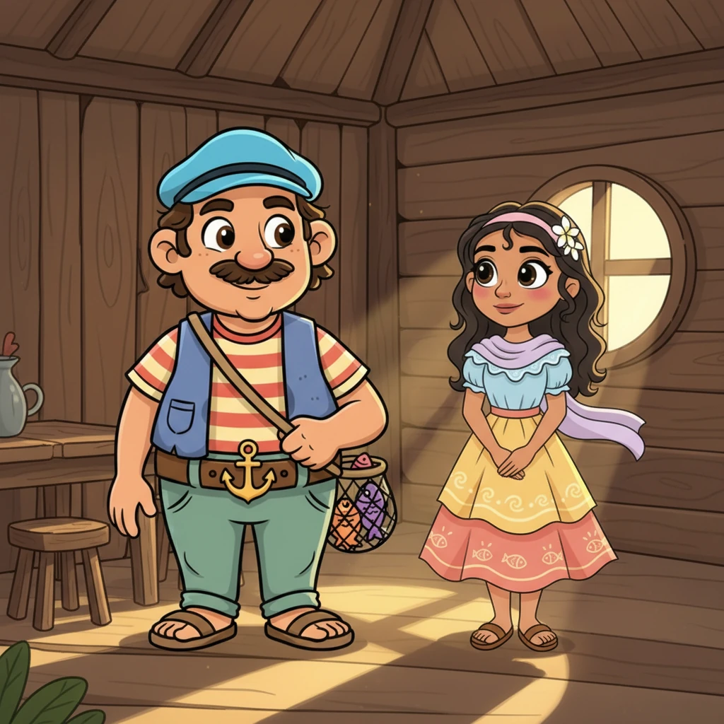 En un parpadeo, todo desaparece. Andrés y Sofía se encuentran de nuevo en su vieja cabaña, tan humilde como al principio. Se miran el uno al otro, sus caras reflejan una nueva comprensión y el sol vuelve a brillar suavemente, prometiendo un nuevo comienzo.