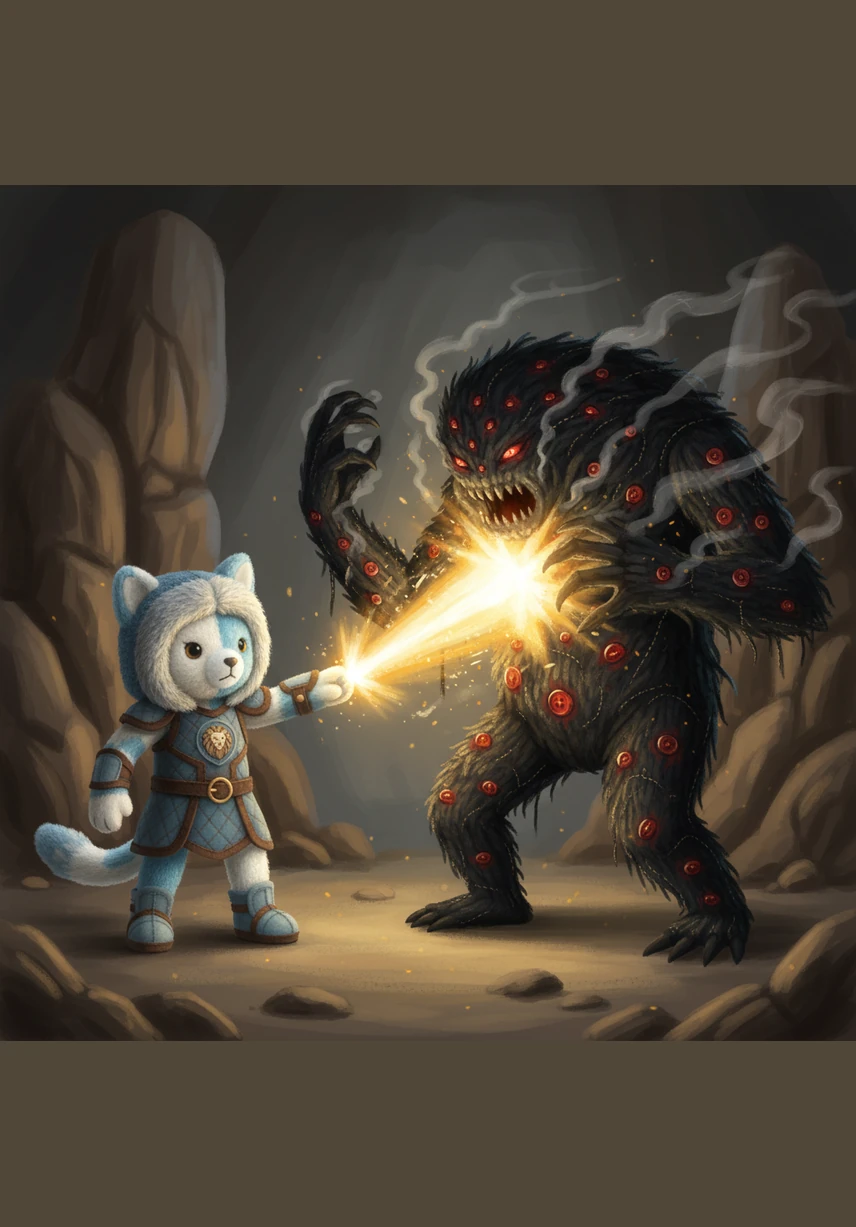 The golden magic collided with the monster, searing its shadow-woven skin and illuminating its terrifying, shifting form. The creature howled in pain, its thousand eyes blinking rapidly against the blinding, holy glare.