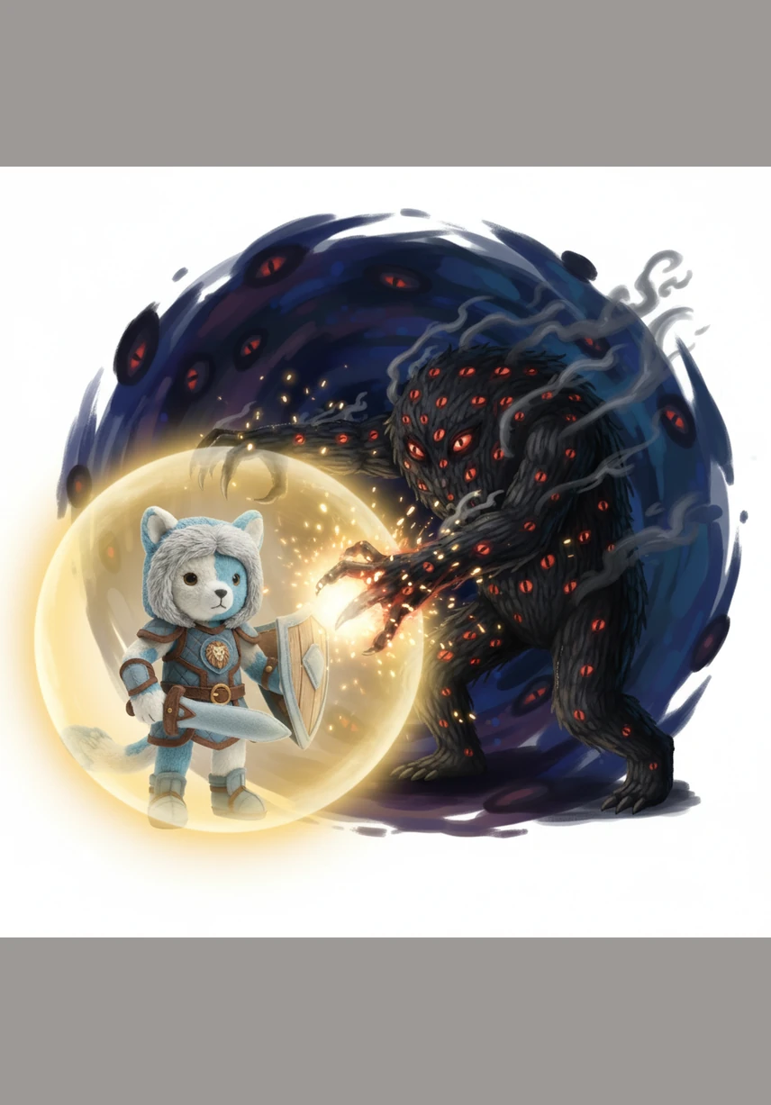 Desperate to survive, the nightmare lunged forward to snatch Elara into the void. But the light acted as a physical shield, burning the monster's touch and pushing it back into the receding gloom.
