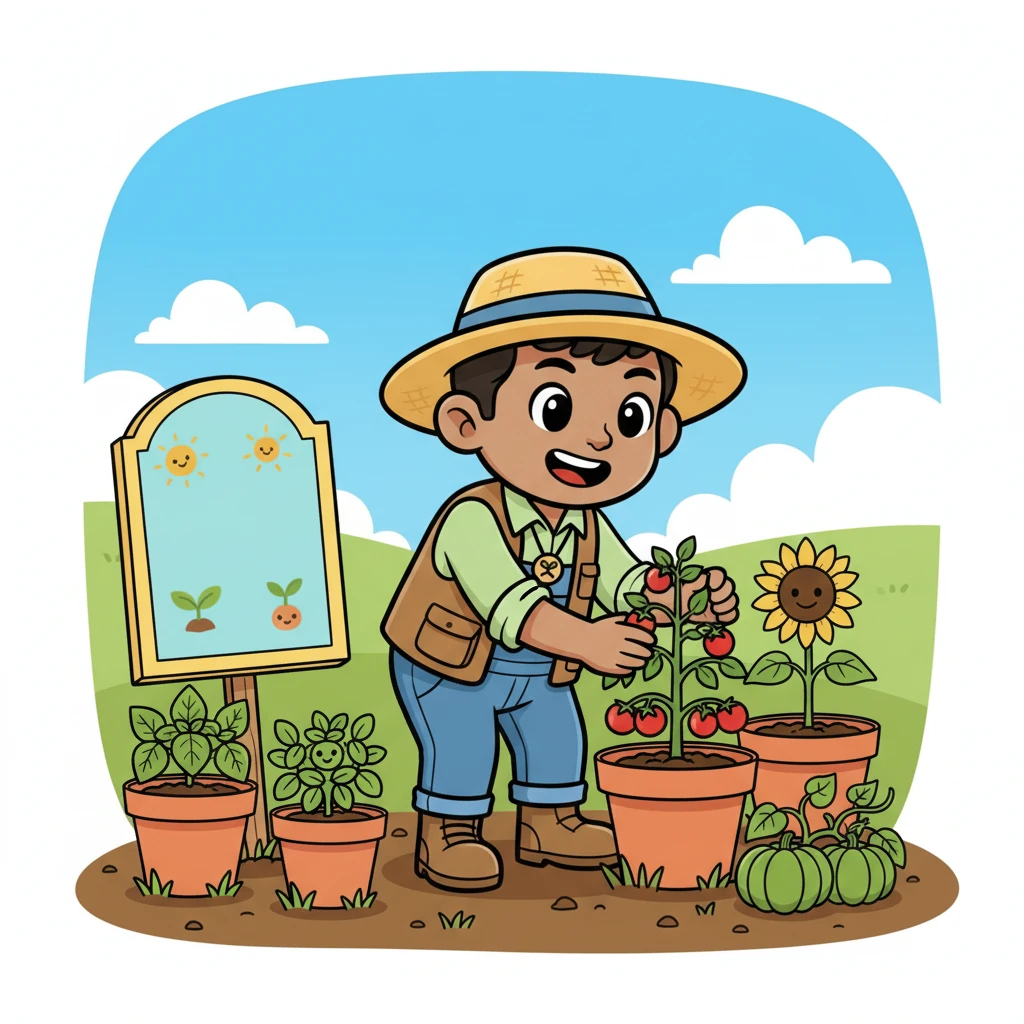 His little company, now proudly named "Sunny's Sprouts," had a slightly bigger, still charming, sign, and a few more happy plants flourishing in new pots. It was growing, just like his vegetables!
