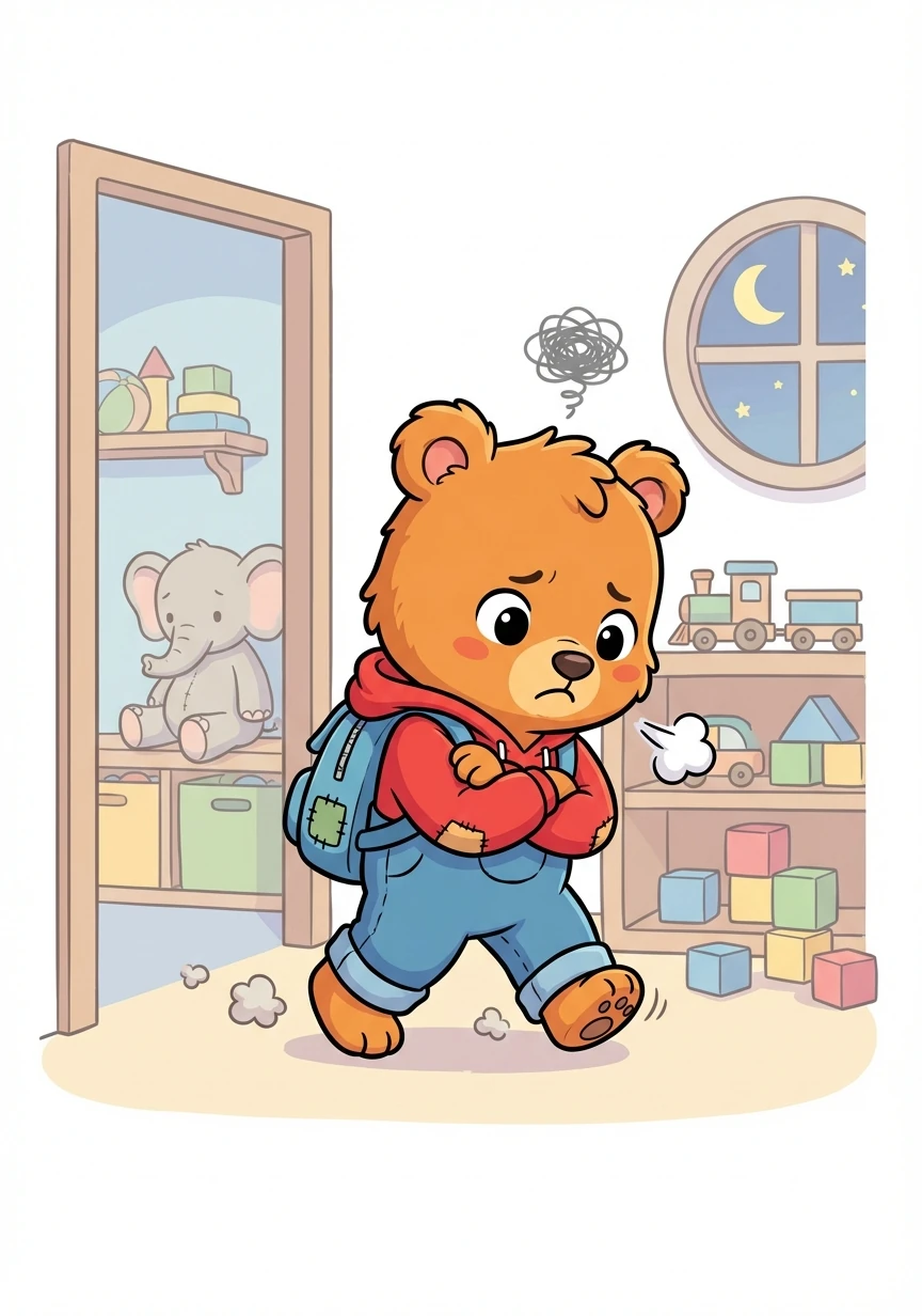 With a huff, Rory stormed off to his room, the weight of his anger and sadness dragging him down. The bright colors of his toys seemed dull and lifeless in his gloomy mood.